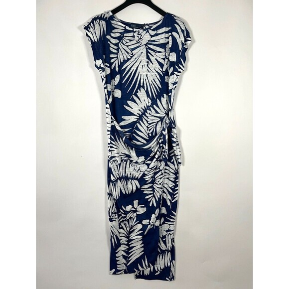 Polo Ralph Lauren Linen Maxi Dress Faux Wrap Medium Floral Resort Wear Tropical - Picture 1 of 10